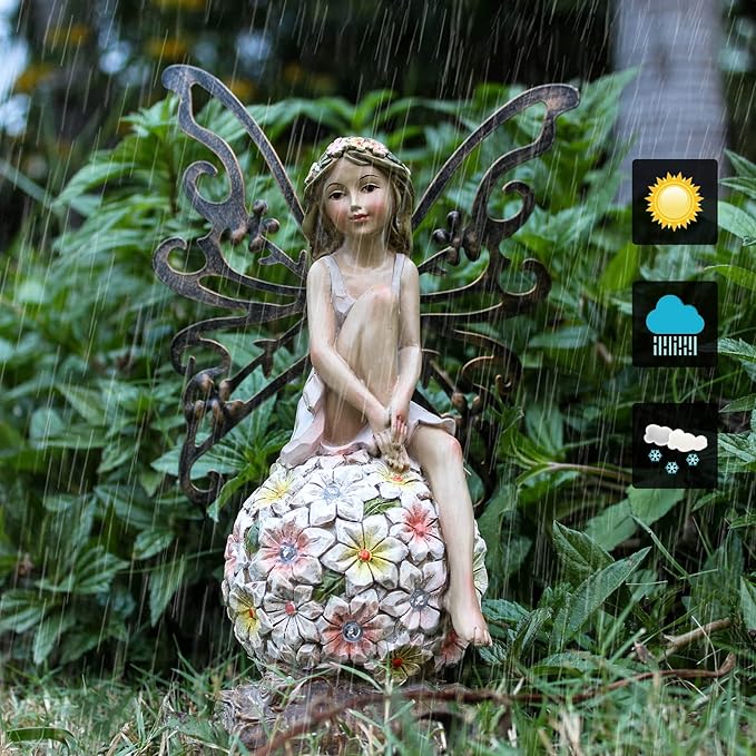 Solar Flower Statue Light 9.45", Yard Decor