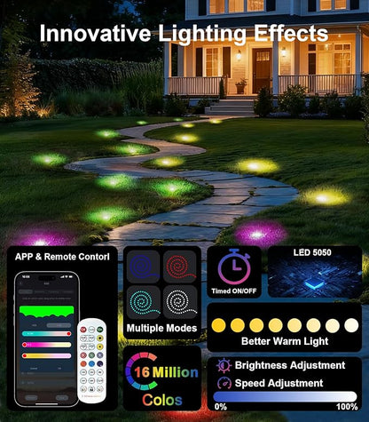 50Ft Permanent Outdoor Ground Lights Smart Color Changing, Pathway Christmas Lights Waterproof, Walkway Lighting for Outside Garden Back Yard Driveway Patio Sidewalk Landscape Path Decorations