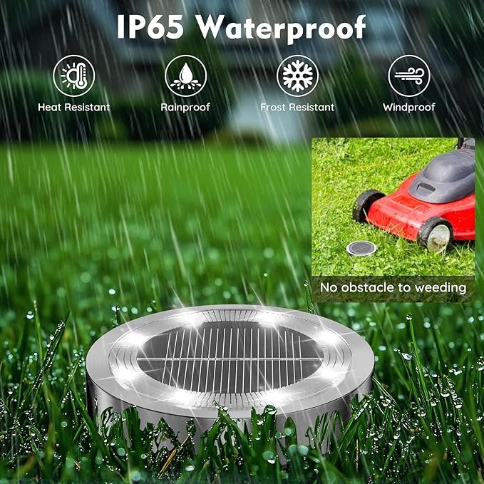 Solar Ground Lights Outdoor, 12 Pack Solar Lights Outdoor Waterproof, Mini Flat Solar-Powered Garden Light, Landscape Lighting for Garden Yard Lawn Pathway Walkway Driveway Backyard Decor, Cold White