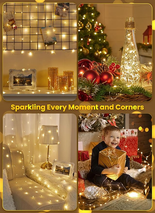 Fairy Lights Battery Operated, 33FT 100LED Waterproof Lights Long Lasting Silver Wire Starry Fairy String Lights for Bedroom, Dorm, Christmas, Tree, Wedding, Mason Jar, Holiday Decor