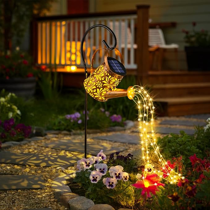 Solar Lights Outdoor Decor, Perfect Gardening Gift for Mom Women Grandma, Thoughtful Birthday Present, Hanging Lanterns Watering Can Lights for Garden, Yard, Porch, Patio Backyard Decoration