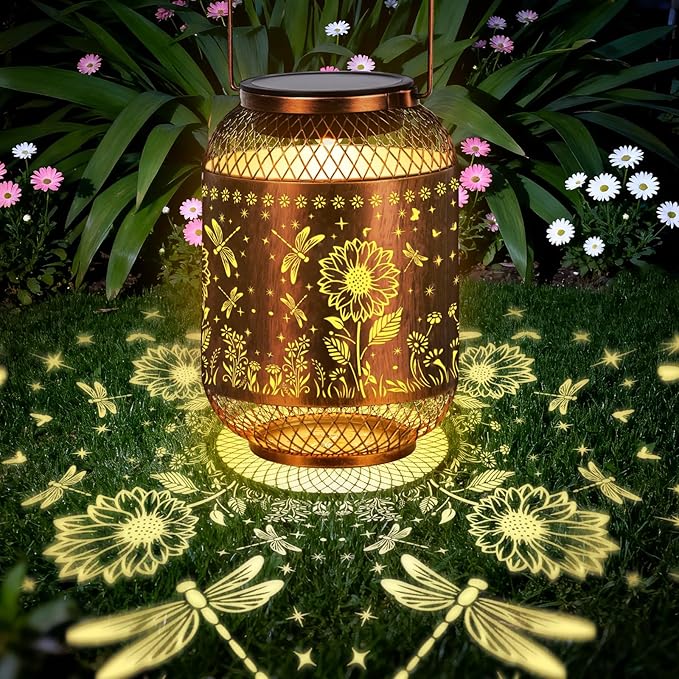 Vaukki Solar Lantern Outdoor Waterproof, Dragonfly Garden Decor Birthday Gifts for Women Friendship Mom Grandma Sister, Metal Hanging Solar Lights for Outside, Patio, Yard, Backyard, Porch, Pathway