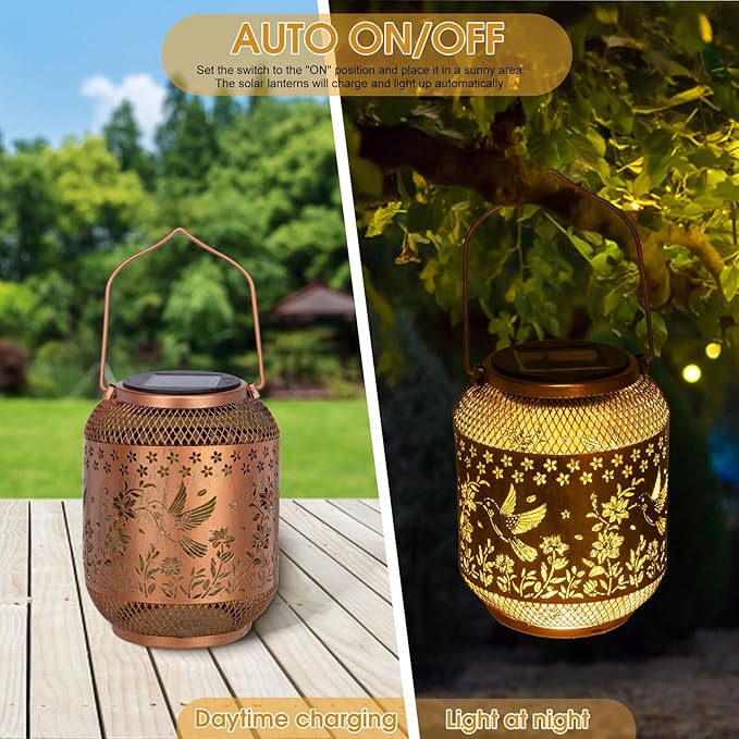 Hummingbird Solar Lanterns Outdoor Waterproof, Hummingbird Birthday Gifts for Women Mom Grandma, Metal Hanging Solar Lights Outside Decorations for Patio Porch Yard Backyard Decor