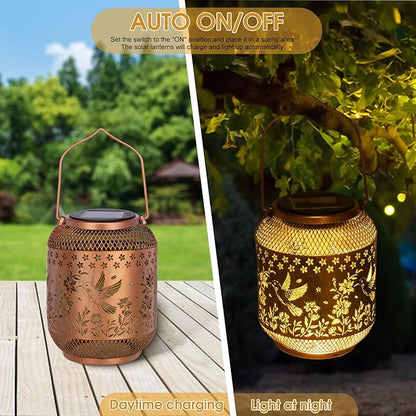 Hummingbird Solar Lanterns Outdoor Waterproof, Hummingbird Birthday Gifts for Women Mom Grandma, Metal Hanging Solar Lights Outside Decorations for Patio Porch Yard Backyard Decor