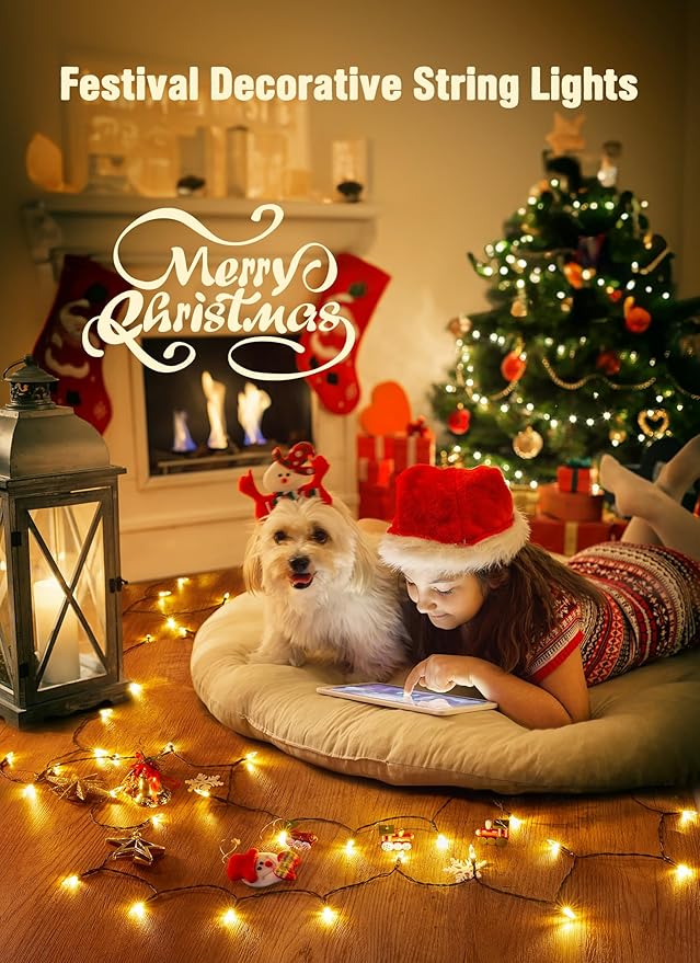 2-Pack 8ft Christmas LED String Lights, Waterproof Timer Lights