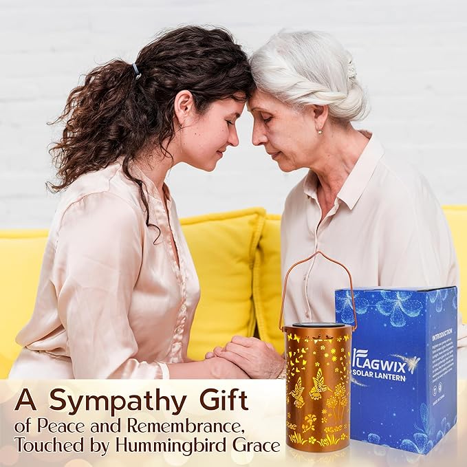 FLAGWIX Sympathy Gifts for Loss of Loved One - Memorial Solar Lanterns Outdoor Waterproof Decor - Hummingbird Gifts for Women, Bereavement Memorial Gift for Mom Grandma, Decorative Lantern for Garden