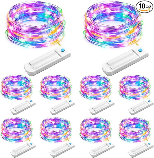 10 Pack Fairy Lights Battery Operated with Timer, 10 Ft 30 LED String Lights Indoor Outdoor, 8 Modes Waterproof Twinkle Lights for Bedroom Dorm DIY Crafts Party Wedding Christmas Decor, Multicolor