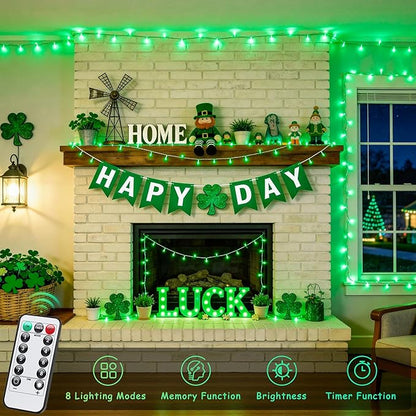 JMEXSUSS 33ft 100 LED Green Battery Operated Lights for St. Patrick's Day Decorations, Green Christmas Lights Battery Operated, St. Patrick's Day String Light Indoor Outdoor for Tree House Yard Xmas