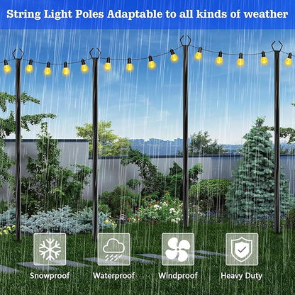 SINLEY 4 Pack String Light Poles,10 Ft Metal Poles with Fork for Outdoor String Lights,Outdoor Light Poles with Fork,Poles/Post/Stand for Outside,Patio,Deck,Backyard,Garden Wedding,Party