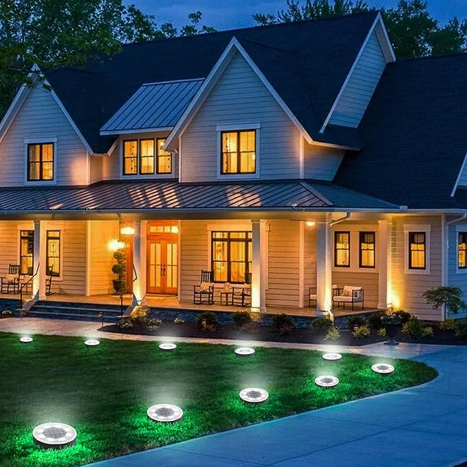 Solar Flat Disk Lights 12-Pack, Waterproof Garden