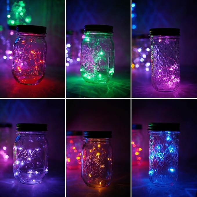 Miaro 6 Pack Mason Jar Lights, 20 LED Solar Multi-Colored Fairy String Lights Lids Insert for Garden Deck Patio Party Wedding Christmas Decorative Lighting Fit for Regular Mouth Jars