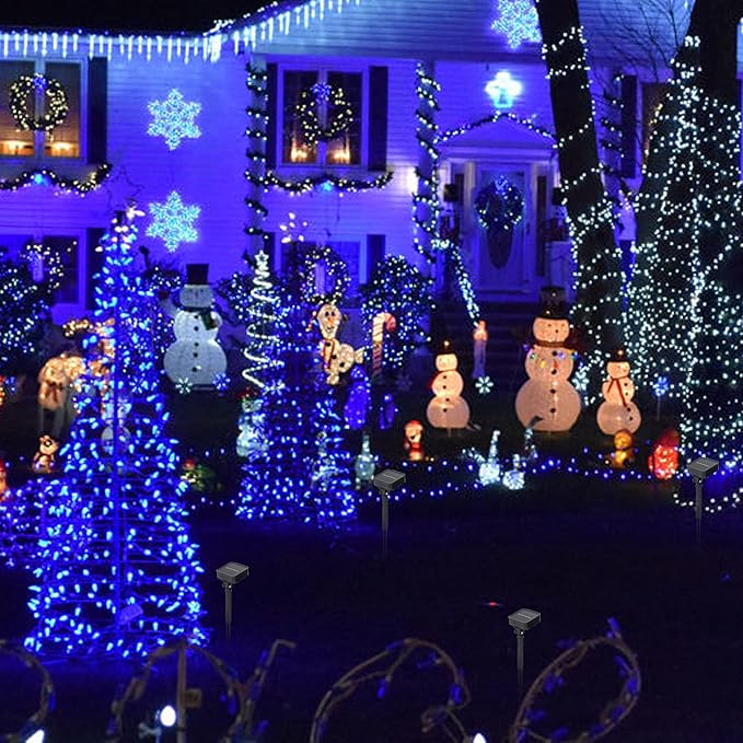 Dazzle Bright 2 Pack Solar String Lights Outdoor, Total 80FT 240LED Solar Powered Waterproof Fairy Lights 8 Modes, Copper Wire Lights for Christmas Patio Party Tree Yard Decoration (Blue)
