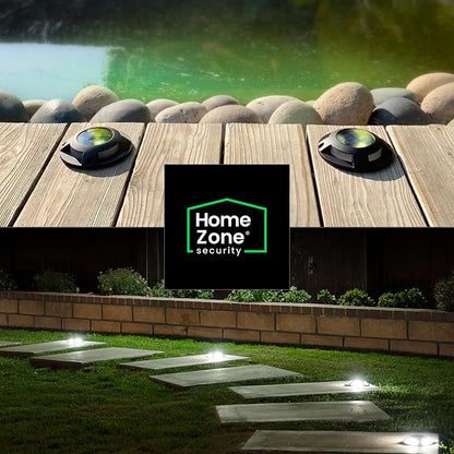 Home Zone Security 4 Packs Solar Deck Light Outdoor 40 Lumens Total Waterproof Weather Resistant, Auto On Sensor Fence Light, Durable Aluminum Plastic Case for Decor Step Pathway Garden