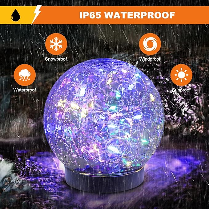 Solar Globe Lights Outdoor Waterproof-Solar Balls-Solar Garden Lights-Orbs for Outside 6 Pack Cracked Glass Ball for Lawn Patio Yard Backyard Decorations
