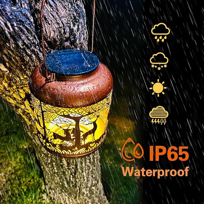 Metal Deer Solar Lanterns for Garden, Waterproof LED