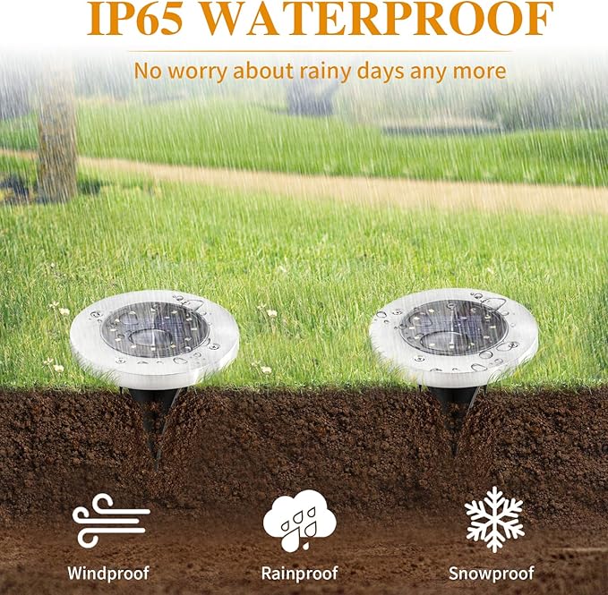 8 Pack Solar Ground Lights, Modern Outdoor Waterproof LED Landscape Lights, Cold Color, 12 LEDs Each, Pathway, Yard, Garden, Patio, Deck, Driveway, Lawn