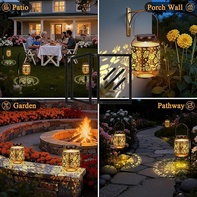 Vaukki Solar Lantern Outdoor Waterproof, Butterfly Garden Decor Birthday Gifts for Women Friendship Mom Grandma Sister, Metal Hanging Solar Lights for Outside, Patio, Yard, Backyard, Porch, Pathway