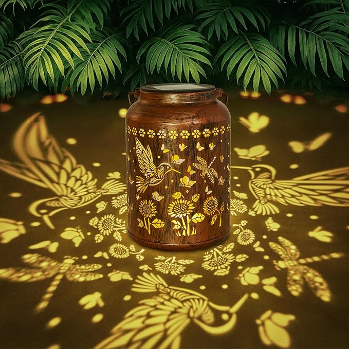 Chrismas Gifts, Hummingbird Solar Lantern Outdoor, Solar Light Outdoor Waterproof LED Decorative Garden for Lawn, Landscape, Patio, Porch Hanging Lantern Hummingbird Gifts for Women, Mom, Grandma