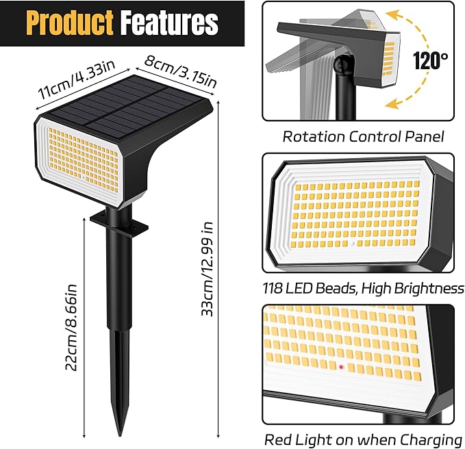 118 LED Solar Wall Spotlights 4-Pack, LED