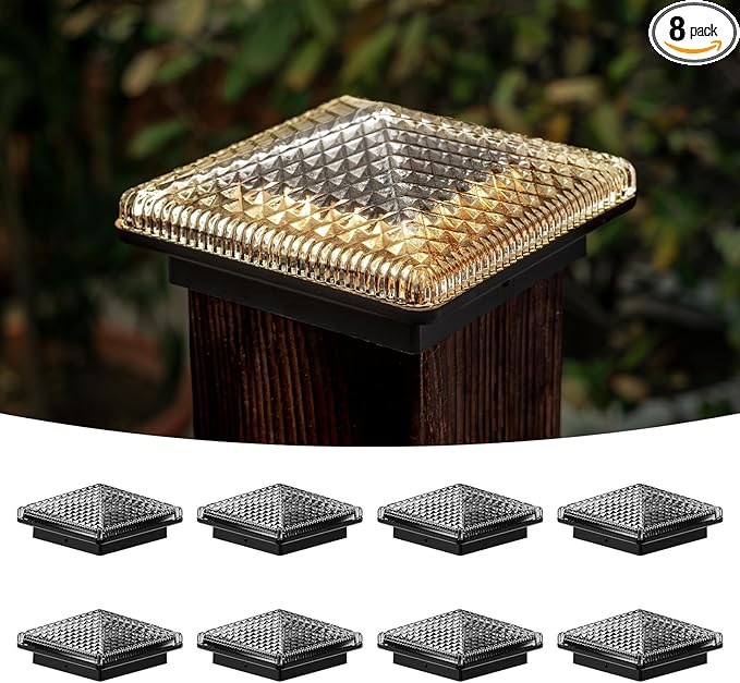 8-Pack Bright Solar Post Cap Lights for Yard, LED