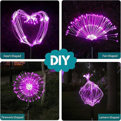 JJGoo Solar Firework Lights, 2 Pack 120 LEDs 2 Lighting Modes Solar Garden Lights Outdoor Waterproof for Yard Patio Walkway Pathway Party Wedding Christmas Decorative - Pink