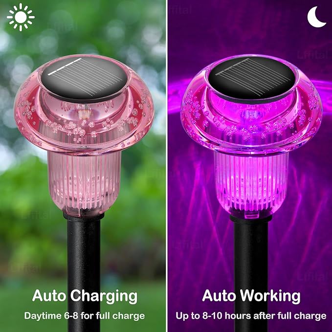 16 Pack Halloween Solar Lights Outdoor Hot Pink Solar Pathway Lights Outdoor Purple Mushroom LED Waterproof Lighting Stake for Outside, Yard, Path, Garden, Lawn, Patio, Landscape Decorations
