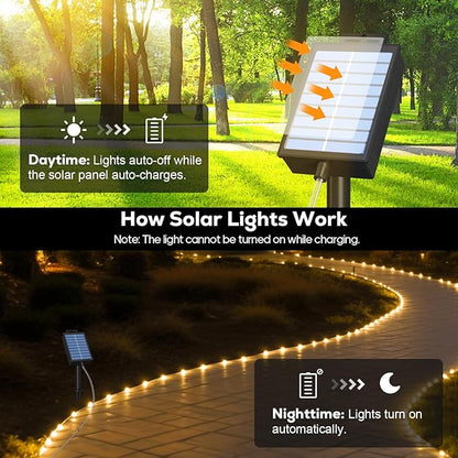 ICRGB Solar Rope Lights Outdoor, 39FT 100 LED Solar Rope Lights,IP67 Waterproof, 8 Modes, Outdoor Patio Porch Tree Wedding Christmas Pool Garden Decorative -Warm White