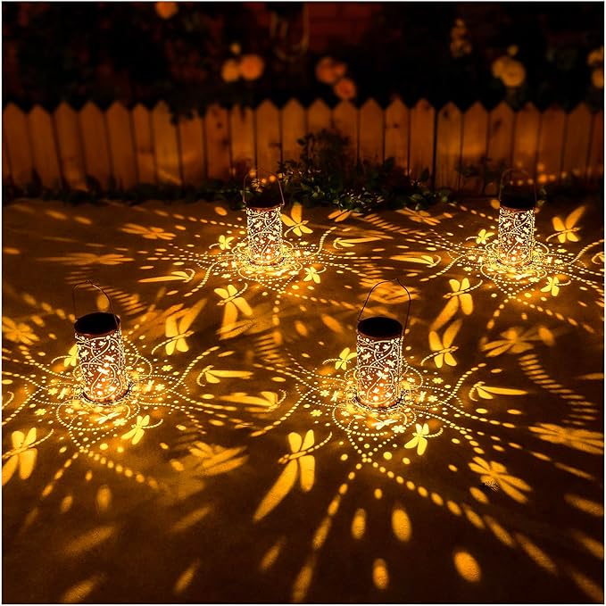 2 Pack Dragonfly Solar Lanterns Outdoor Waterproof Hanging Solar Lights Dragonfly Gifts for Women Men Metal Decorative LED Lights for Garden Decor,Yard,Patio,Lawn,Tabletop,Pathway,Landscape