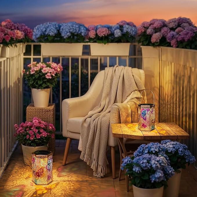 2Pack Solar Lanterns Outdoor Waterproof Butterfly Gifts for Women, 3D Colorful Solar Garden Yard Lanterns, Gardening Gifts for Women, Mothers' Day GIFS Mom, Birthday Gifts