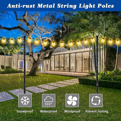 6 Pack 10Ft String Poles, Poles for Outside String Lights,Outdoor with Fork,Metal Poles Stand for Patio,Backyard,Deck