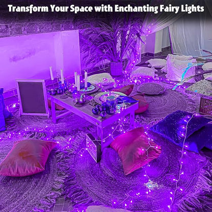 String Lights Outdoor Waterproof 9.8ft 30 LED, Purple Fairy Lights Battery Operated with Timer Clear Wire for Indoor & Outdoor Christmas Halloween Decorations Garland Party Garden 2 Packs