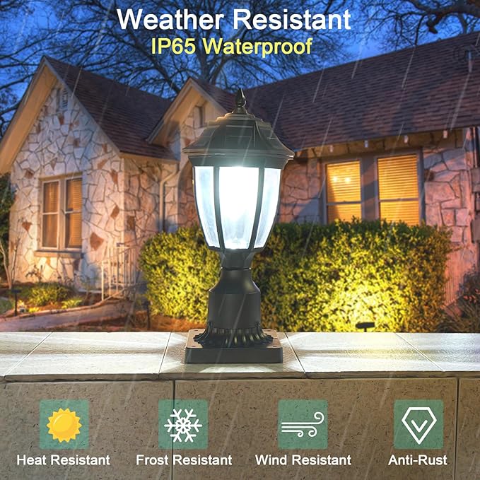 Solar Post Lamp Lights, Dusk to Dawn Solar Post Light with Pier Mount Base, Outdoor Waterproof Motion Sensor Lights for Garden Yard Landscape Pole Pillar (Cool White)