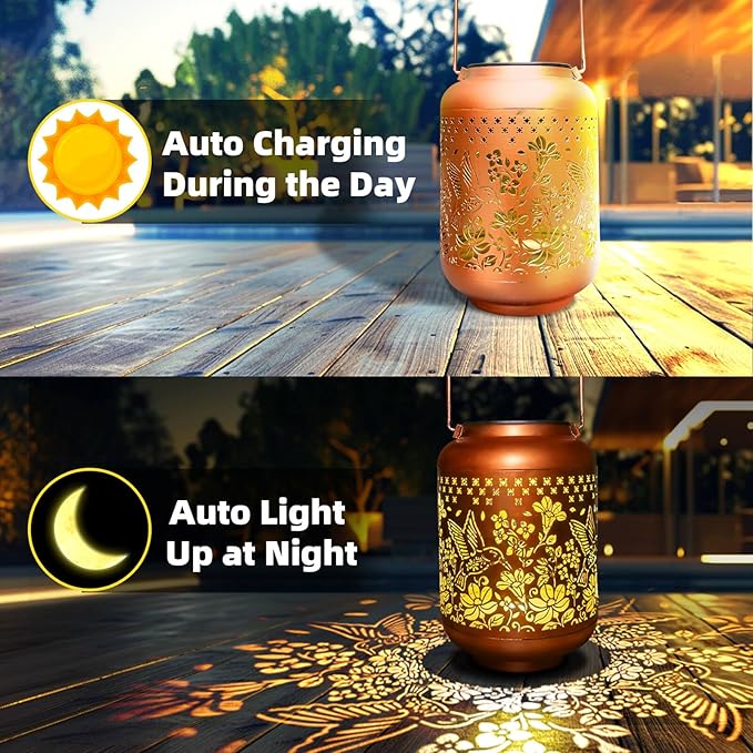 Solar Lanterns Outdoor Waterproof, Hummingbird Hanging Solar Lantern Garden Decor Birthday Gifts for Women Mom Grandma, Metal Solar Powered Lanterns Garden Decoration for Yard, Patio, Backyard, Porch