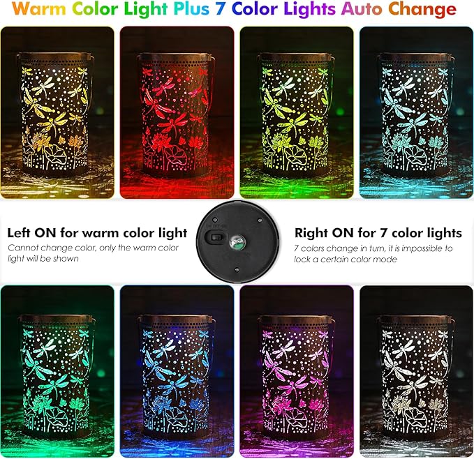 Fabuday Dragonfly Gifts Outdoor Solar Lantern Waterproof - Hanging Solar Power 8 Color Light Led for Outside, Garden Decor for Patio, Porch, Balcony, Yard and Deck, Gardening Gifts for Women 2 Pack