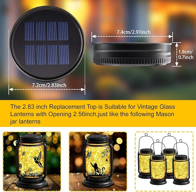 6 Pack Solar Light Replacement Top, Replacement Solar Light Parts for Mason Jar Lantern,Outdoor Decorative Waterproof Table Fairy Lights for Patio Yard Lawn Tree