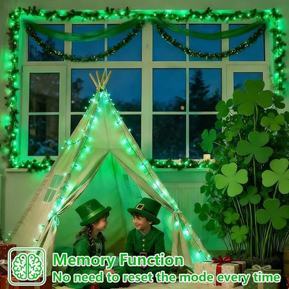 YEGUO Christmas Lights Battery Operated, 2 Pack Each 33ft 100 LED Green String Lights Outdoor Waterproof, Green Wire Fairy Christmas Light Indoor with Remote