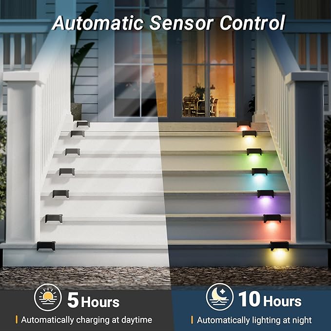 16-Pack Black Sleek Solar Stair Lights, Outdoor LED