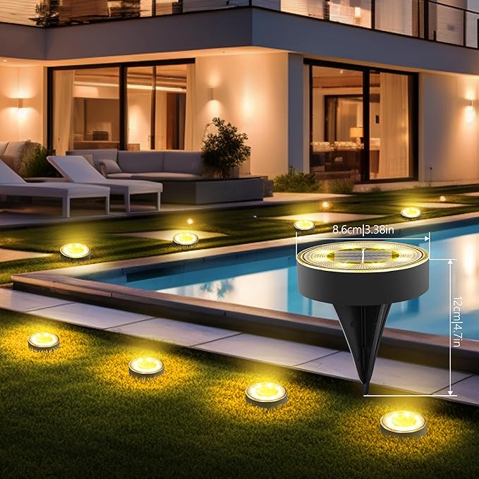 8-Pack Warm White Flat Solar Walkway Lights, Waterproof LED