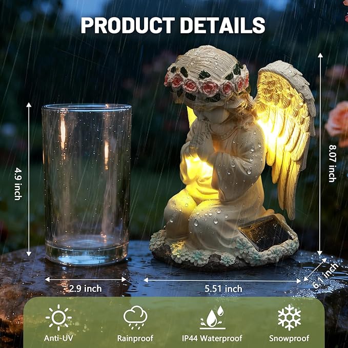 Solar Angel Garden Statue, Outdoor Decoration Lawn Ornaments for Yard, Praying Angle Figurine with LED Lights for Cemetery, Garden Gifts for Women Mom Grandma