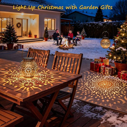 Go2garden 2Pack Solar Lanterns Outdoor Waterproof Garden Gifts for Mom Moon Star Sun Solar Lights for Balcony, Yard,Birthday Mothers Day Gifts for Grandma Wife (Bronze)