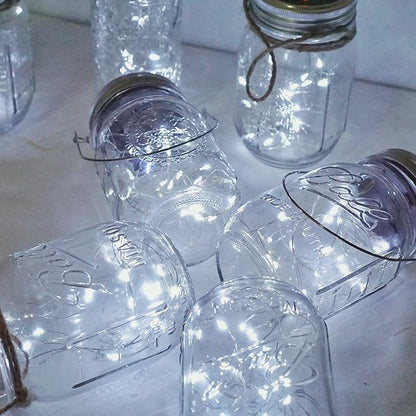 Decorman Solar Mason Jar Lights, 8 Pack Waterproof Fairy Star Firefly Lids String Lights with 8 Hangers for Patio Yard Garden Party Wedding Christmas Decoration(Jars Not Included)