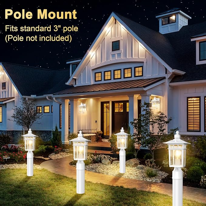 Dusk to Dawn Outdoor Post Lights, Waterproof Lamp Post Light Fixture, Aluminum Lamp Posts Outdoor Lighting Pole Lantern for Outside Yard Patio Pathway Garden Deck, Hard Wired (2 Pack, White)