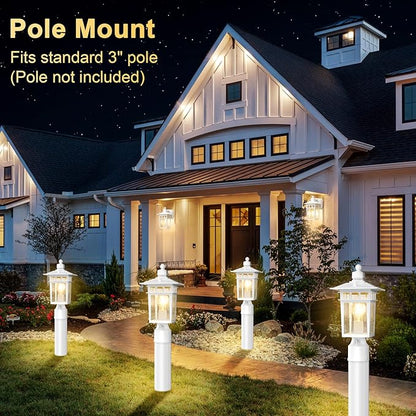 Dusk to Dawn Outdoor Post Lights, Waterproof Lamp Post Light Fixture, Aluminum Lamp Posts Outdoor Lighting Pole Lantern for Outside Yard Patio Pathway Garden Deck, Hard Wired (2 Pack, White)