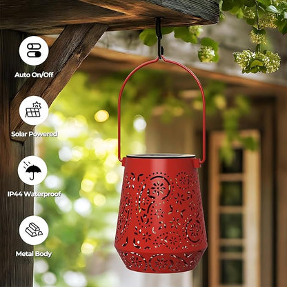 Solar Lanterns 4 Pack Outdoor Waterproof Solar Lights, Mothers Day Gifts for Women Garden Decor LED Hanging Solar Powered Decorative Lantern with Handle for Outside Patio Yard Table Fence