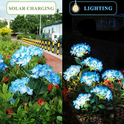 Garden Lights Solar Flower Light, LED Solar Powered Outdoor Light Decor for Path Yard Walkway Patio Balcony Lawn, Hydrangea Artificial Flower (Blue, 2)