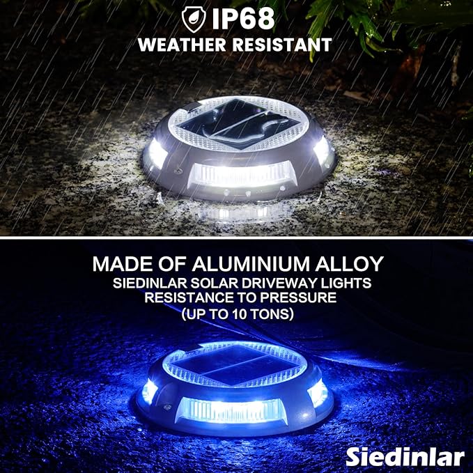 SIEDiNLAR Solar Driveway Lights Outdoor 16 LEDs 9 Modes, Dock Markers Deck Lights Waterproof Warning for Driveway Walkway Step Pathway Ground Yard Garden, RGB (8 Pack)