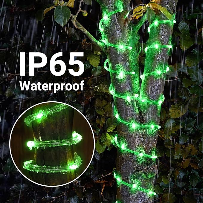 Solar Rope Lights, 33ft 100LED Solar String Lights, 8 Modes Waterproof Solar Powered Outdoor Light, Flexible Clear Tube Light for Garden Backyard Patio Deck Porch Pool Tree Christmas Decoration -Green