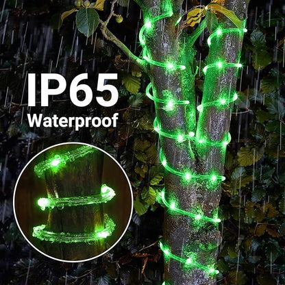 Solar Rope Lights, 66ft 200LED Solar String Lights, 8 Modes Waterproof Solar Powered Outdoor Light, Flexible Clear Tube Light for Garden Backyard Patio Deck Porch Pool Tree Christmas Decoration -Green