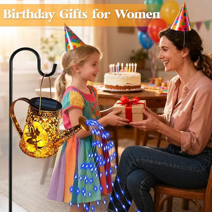 Solar Watering Can Lights, Unique Fairy Gifts for Women Mom Grandma Birthday, Waterproof Outdoor Garden Decor Large Hanging Solar Lantern Fairy Lights for Patio Porch Yard Flowerbed Pathway (Blue)