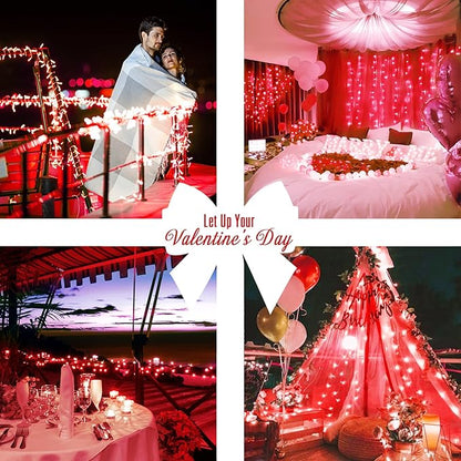 JMEXSUSS 33ft 100 LED Red Battery Operated Lights with Remote, Valentine Lights Battery Operated, Christmas String Light Indoor Outdoor for Valentine's Day Tree House Yard Xmas Decor